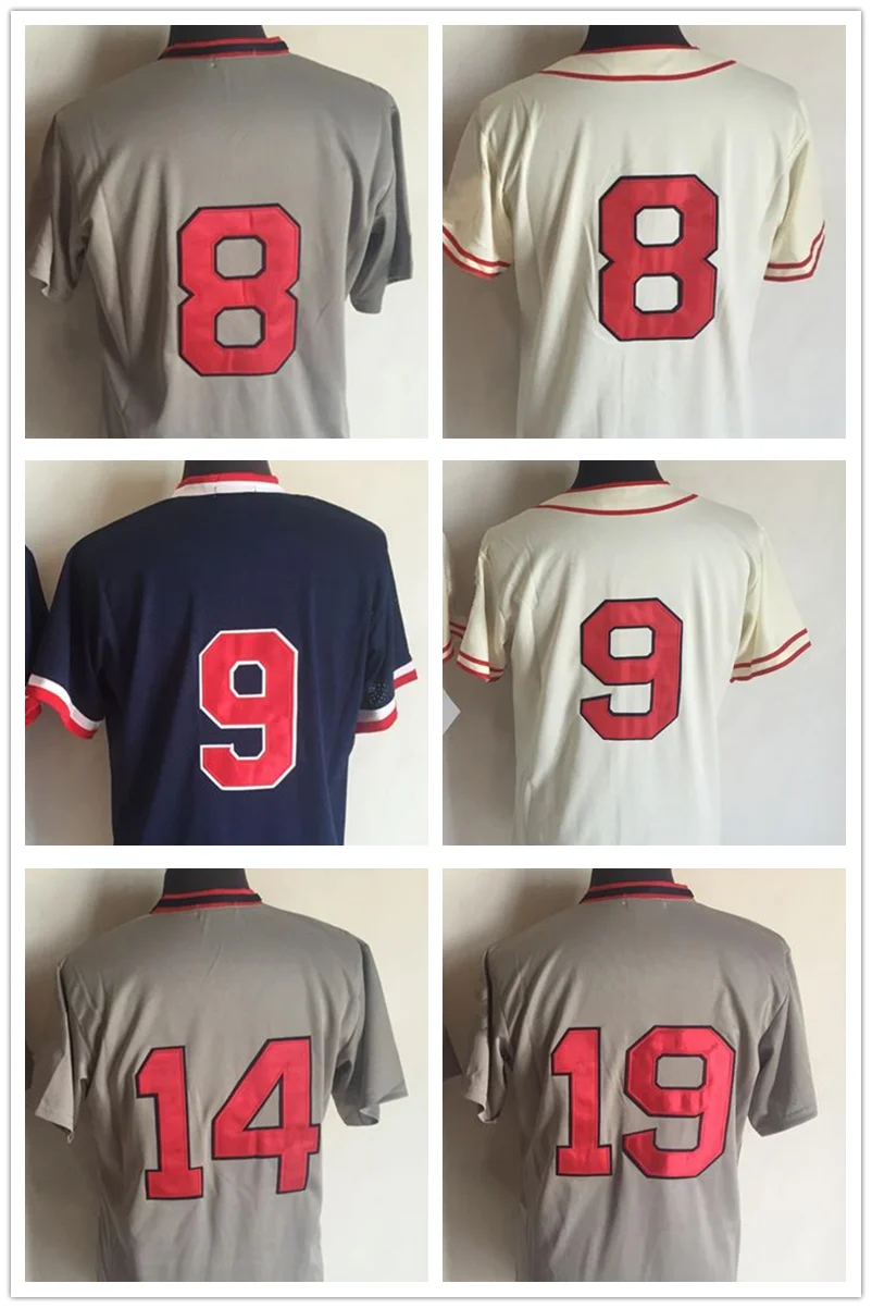 

Бейсбольные Джерси Boston Red Throwback, мужские ретро Джерси #8 #9 #14 #19, молодежные женские и мужские роскошные брендовые вышивки с логотипом
