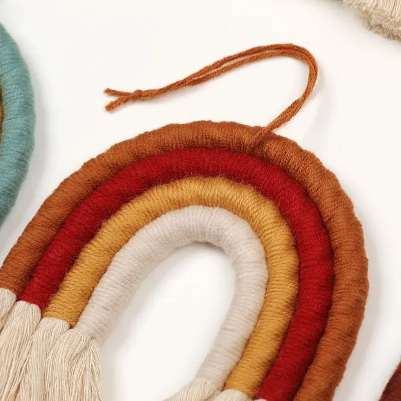 

Macrame Woven Rainbow Wall Hanging for Nursery Dorm Room Decoration