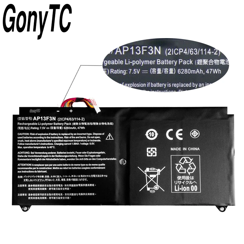 GONYTC оригинальный Батарея 47Wh для ACER AP13F3N Aspire S7-392 S7-392-9890 7 5 V 2ICP4/63/114-2 | Компьютеры и