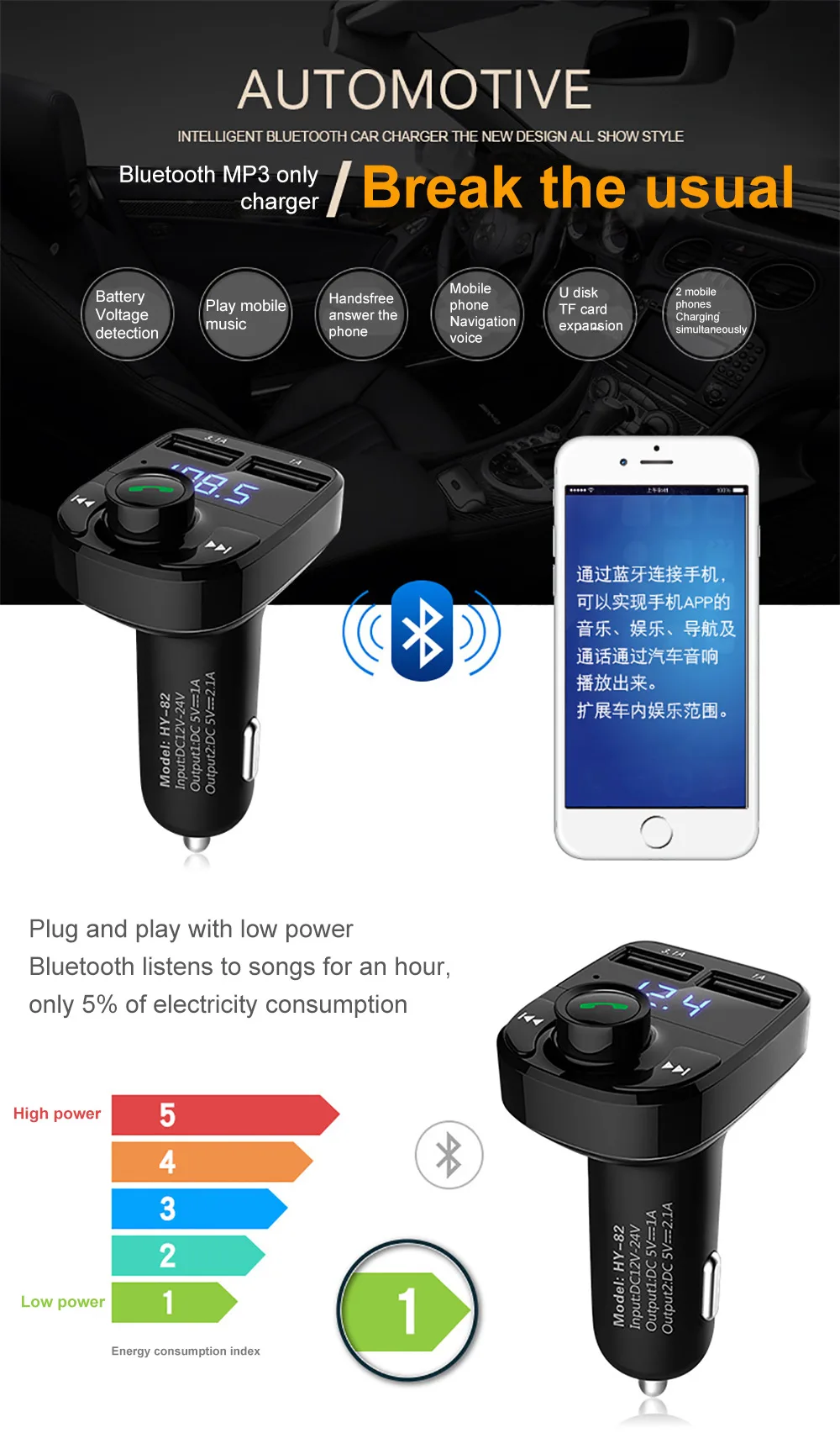 Автомобильный Bluetooth MP3-плеер, автомобильный Bluetooth fm-передатчик, автомобильный комплект с двумя usb-портами, автомобильное зарядное устройство 3.1A, быстрая зарядка, bluetooth, FM