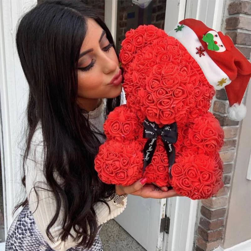 

Dropshipping Christmas Decor Artificial PE Rose Teddy Bear Heart Bear of Roses Valentine's Day Wedding Love Gifts for Girl Women