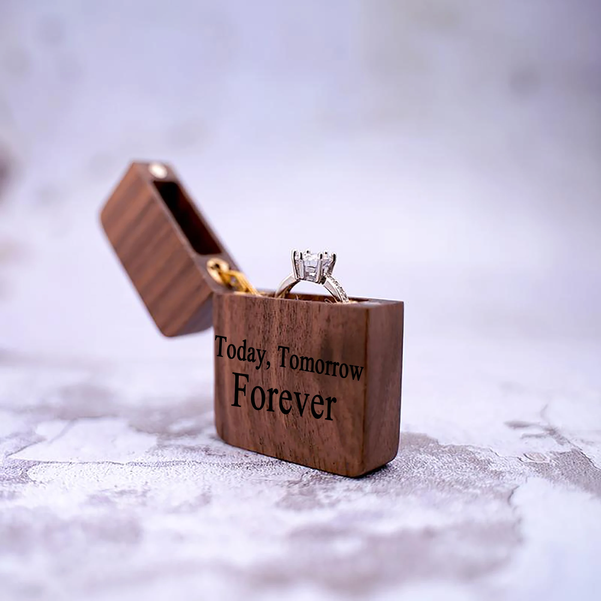 

Retro Rustic Walnut Wooden Ring Box,Custom Wedding Ring Bearer Box,Personalized Initials & Date Jewelry Portable Holder Boxes
