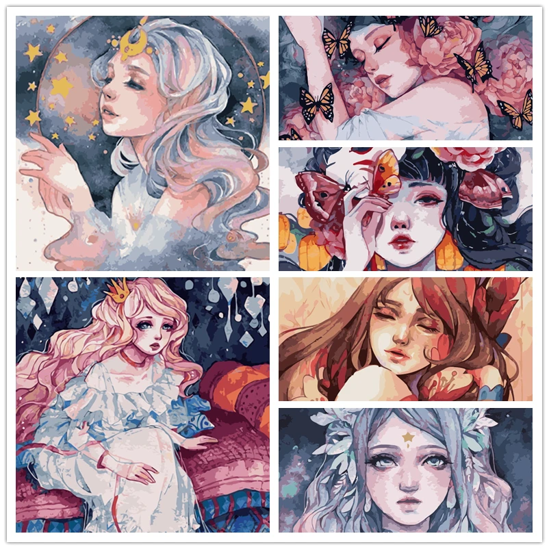 

DIY картина маслом чехол-накладка с мультипликационным рисунком по номерам для девочек в цветочек с рисунком из аниме ручная роспись Наборы ...