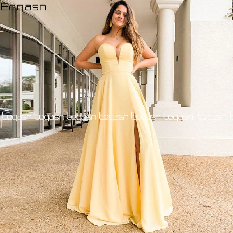 

Eeqasn желтые платья на выпускной 2020 вечернее платье с v-образным вырезом и шлейфом вечерние платья Vestido De Fiesta по индивидуальному заказу