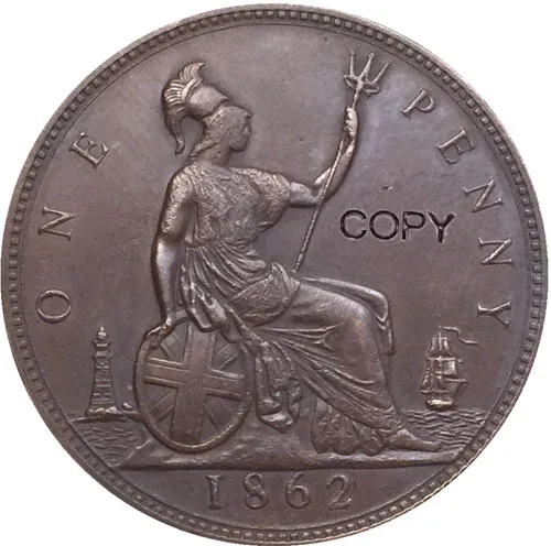 Великобритания 1862 1 копейка копия монеты 31 мм