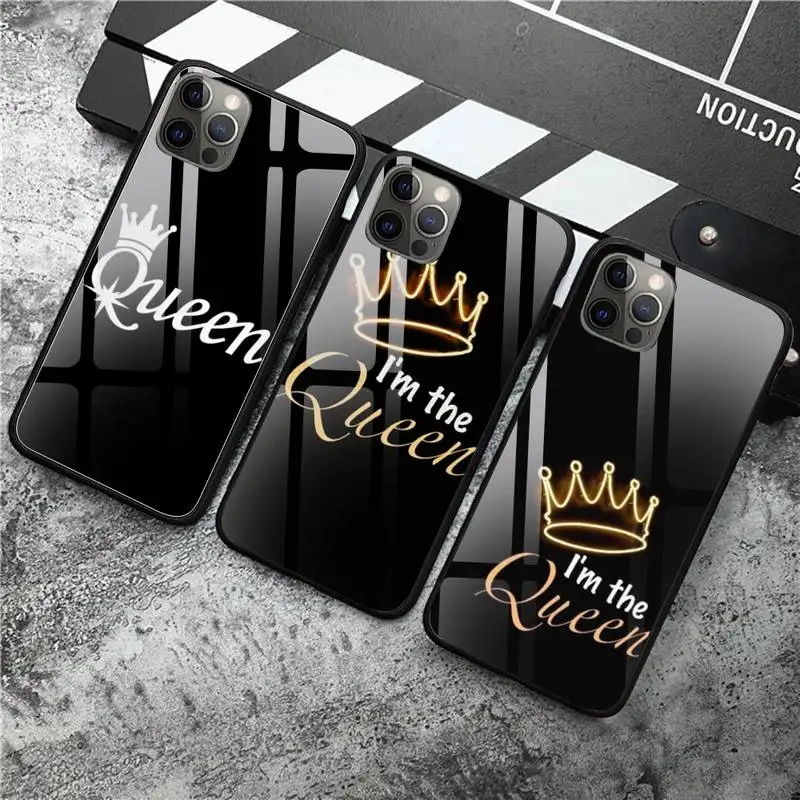 Корона король королева чехол для телефона из закаленного стекла iPhone 12 11 Pro XR XS MAX 8X7