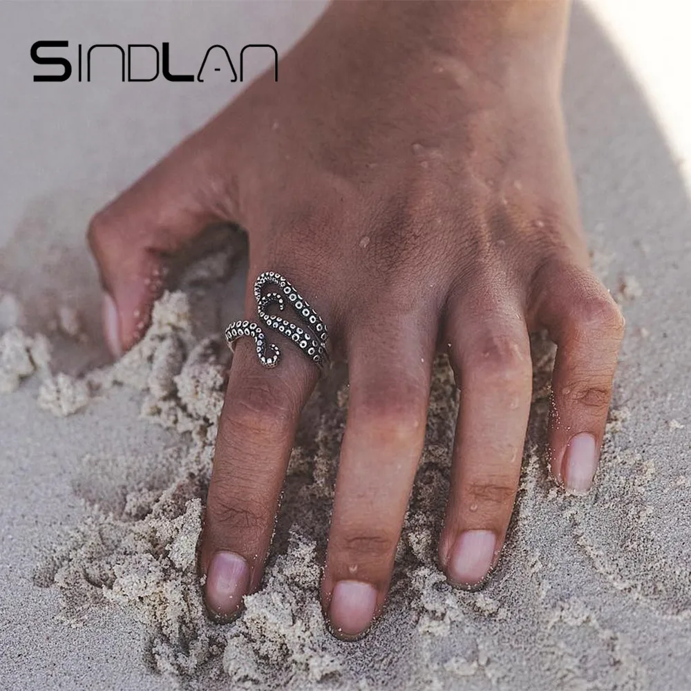 SINDLAN Boho Retro Antique Ring Adjustable Octopus Rings for Women Cool Fashion Finger Ornaments European Style Jewelry | Украшения и