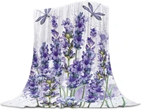 purple flower lavender flannel bed blankets lightweight plush warm decorative
