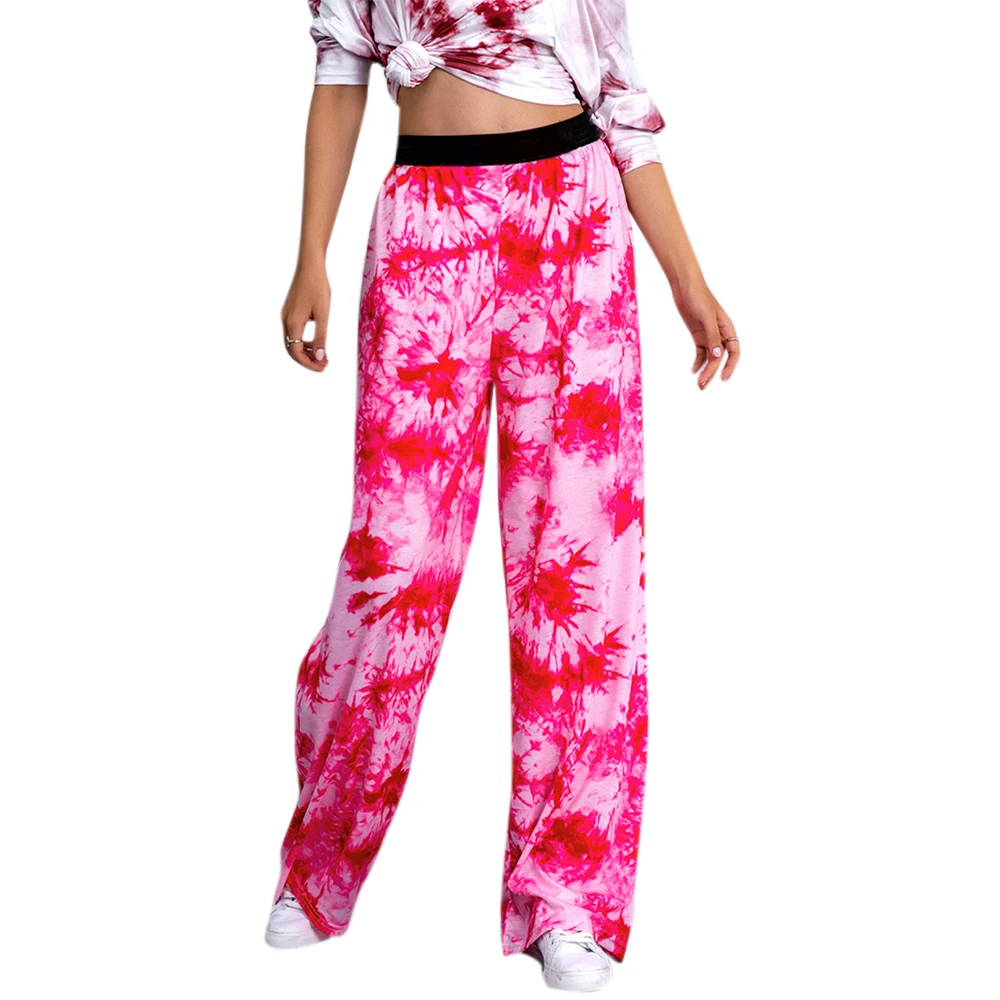 

VICABO Tie Dye Printed Women Pants Pleated Elastic High Waist Straight Trousers Full Length Loose Casual Wide Leg Pants Female