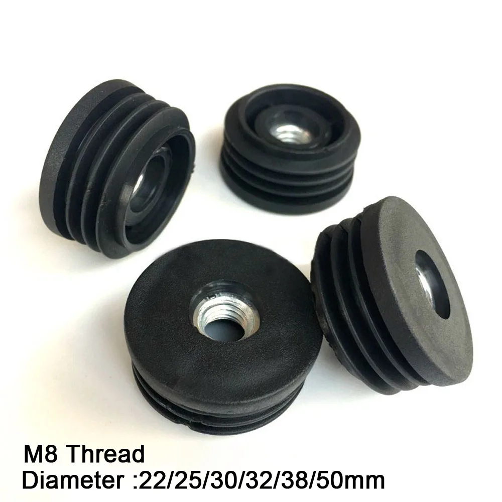 2/4pcs Round Black Plastic Blanking End Cap Caps Pipe Tube Inserts With M8 Metal Thread Dia 22/25/30/32/38/50mm