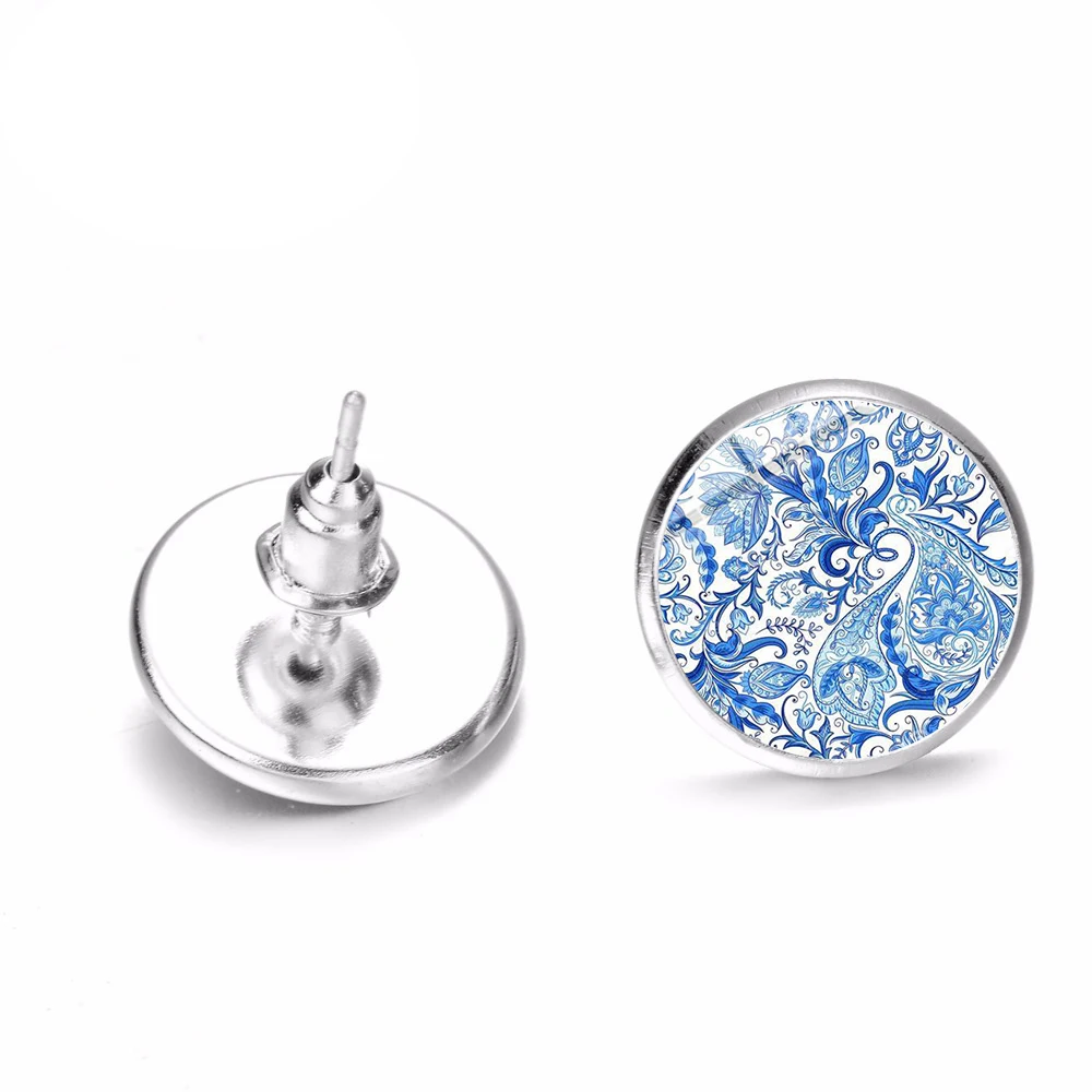 SONGDA Unique Paisley Flowers Earrings Bronze Silver Color Temperamental Printed Glass Art Photo Stud Women Accessories | Украшения и