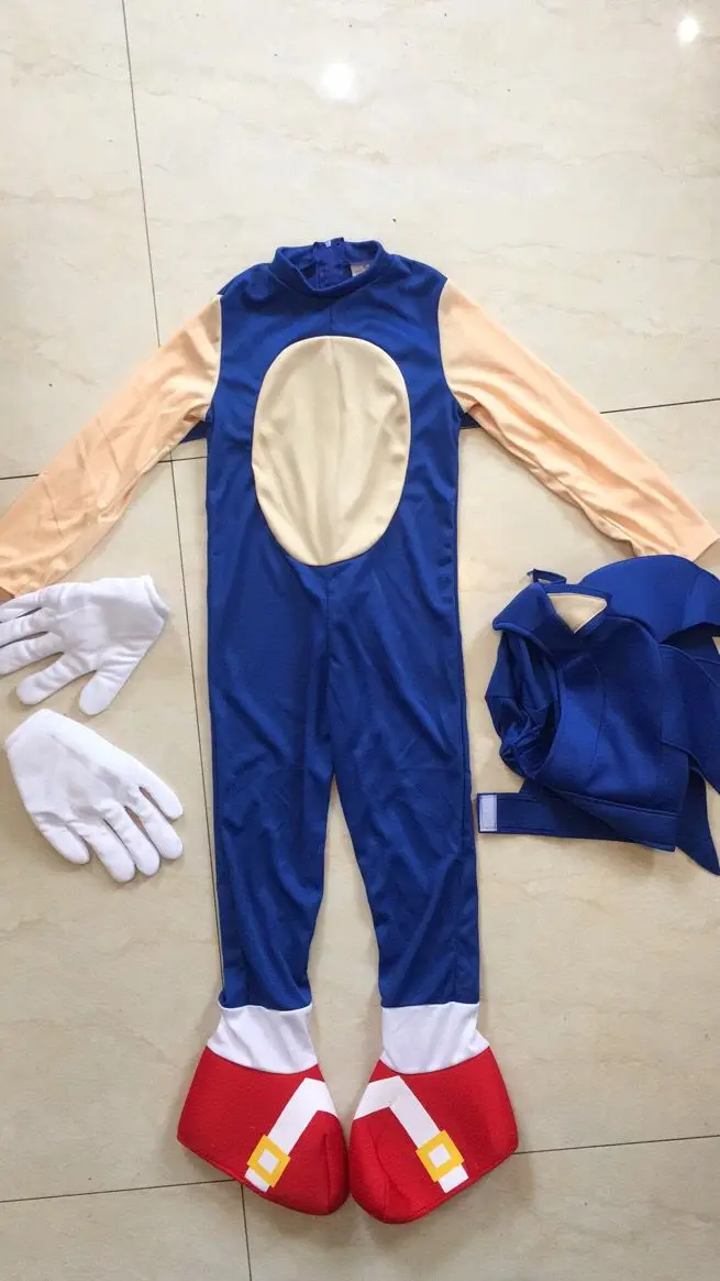 

Kids Sonic the Hedgehog Anime Cartoon Cosplay Game Costume Boy Sonic Rush Adventure Stage Performance Clothing With Hat Gloves