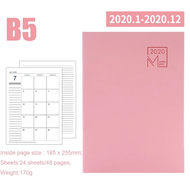 Pink 1 Календарь, месяц для планирования расписания, ежедневный еженедельник, записная книжка, планировщик, органайзер, школьные, офисные, канцелярские принадлежности - Цвет: Pink 1