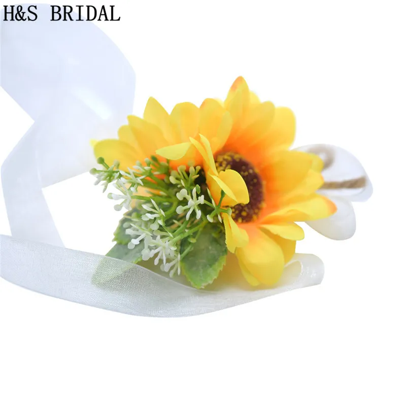 Подсолнух на запястье корсаж цветы для подружки невесты сестер искусственные