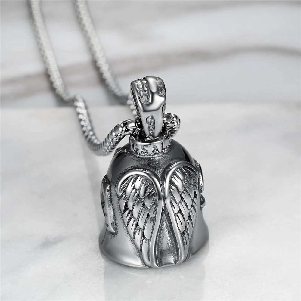 

Loredana Exquisite Jewelry For Everyone.Retro Stately Guardian Angel Wing Bell Shaped Polished Stainless Steel Necklace XL128