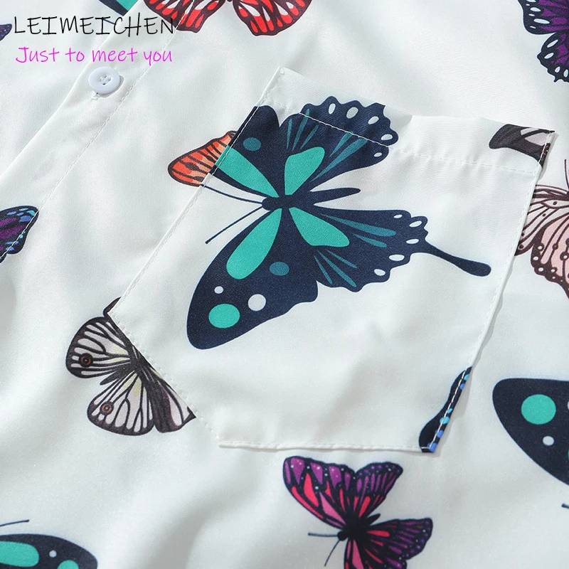 

LEIMEICHEN Retro Loose Couple Butterfly Full Printed Shirt Long Sleeve Shirt Men's Hip Hop Trend Top Cardigan Jacket RFX1033
