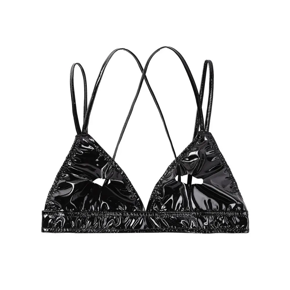 Женское нижнее белье из искусственной кожи треугольные открытые чашечки с
