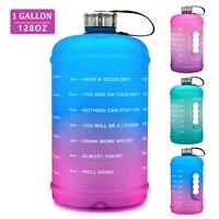 gallon water bottle 3 8l 128oz with time marker straw bpa free non toxic leak proof gym outdoor sports drinking bottle large