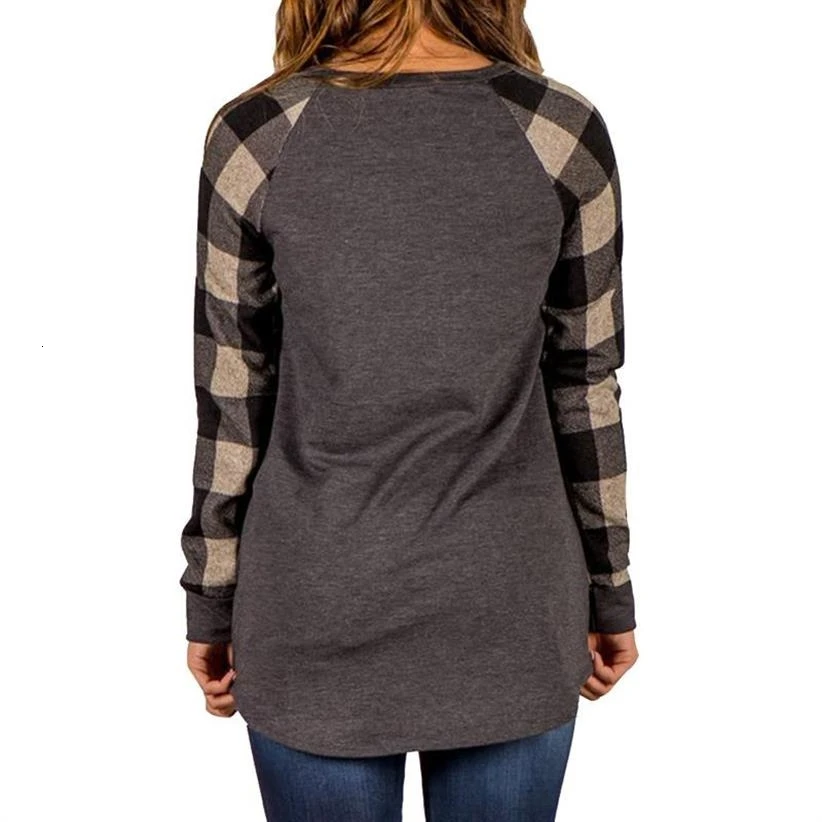 

Fashion Plaid Stitching Long Sleeves Merry Christmas Letters Green leaf decoration Print T-Shirt For Women Tshirt T-Shirt Plus