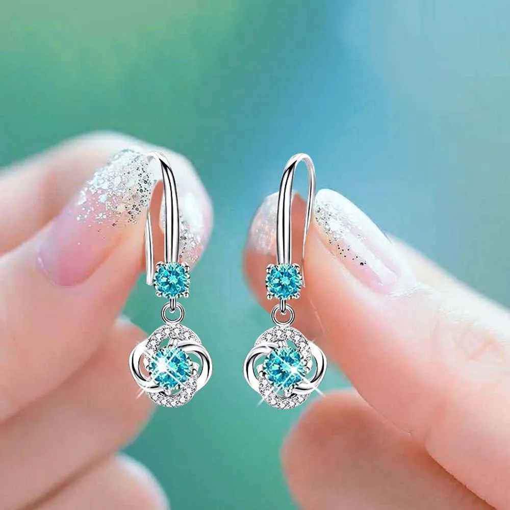 Boho Female Crystal Pink Blue White Drop Earrings Fashion Silver color Stone Small Round Dangle For Women | Украшения и