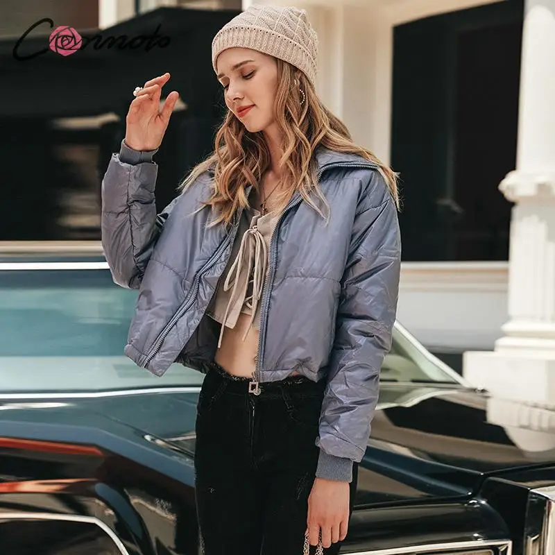 Conmoto Модное зимнее тёплое пальто женские однотонные ветровки на молнии большие