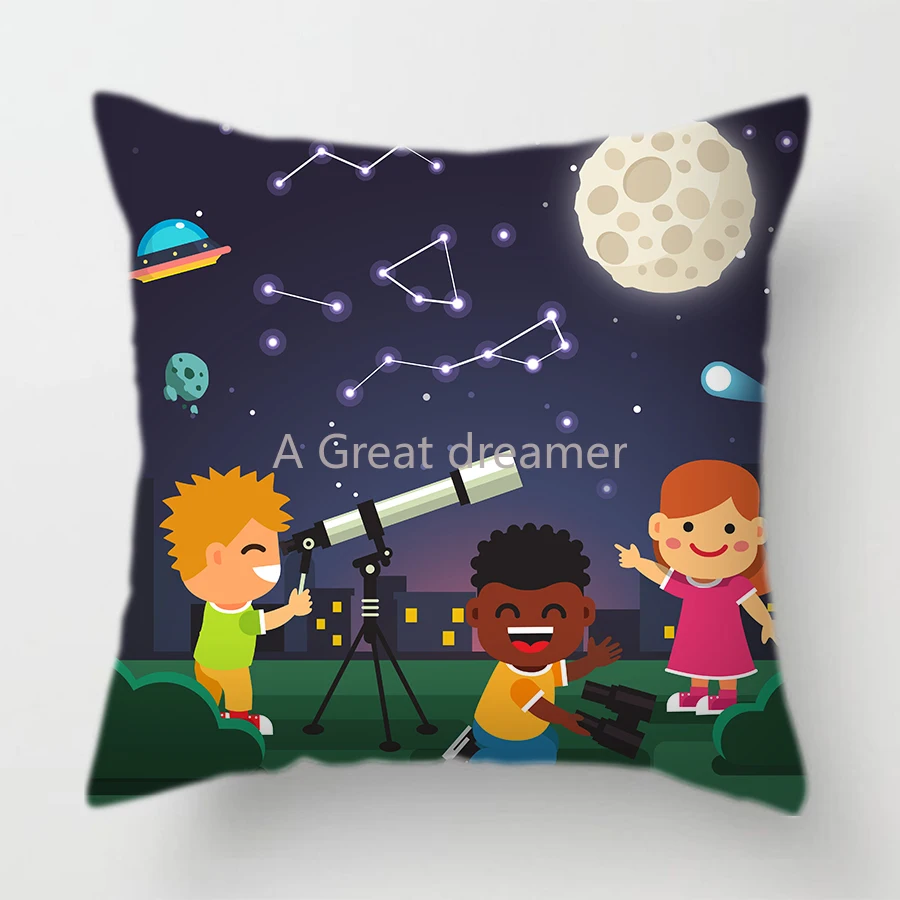 

Cute Universe Design Cushions Cover Space Dream Astronaut Alien Throw Pillows Case Decoration Home For Kids Gift Dropshippig