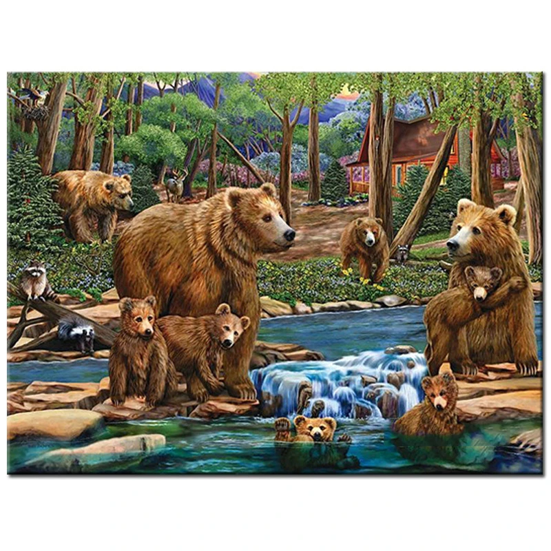 Алмазная 5d картина медведь семейный лес круглые стразы алмазная живопись