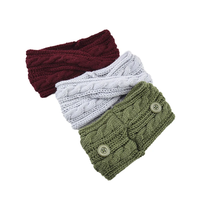 

Twist Cross Hairband For Women Girls Hair Accessories Woolen Knitted Headband Solid Color Ear Warmer Button Elastic Hair Bands
