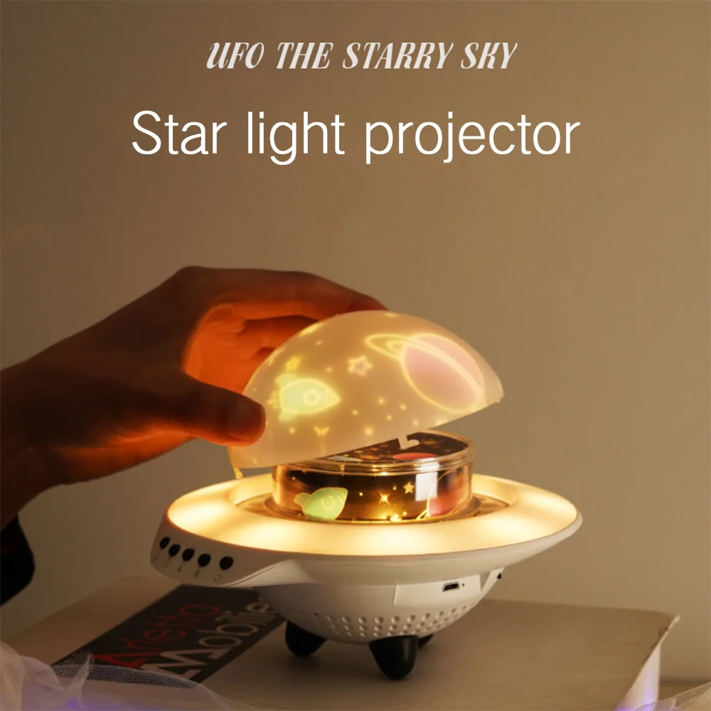 

Christmas Lamp Creative Gifts UFO Shape Night Light Star Projection Lamp Bluetooth Music Light Bedside Lamp for Kids/friend SD