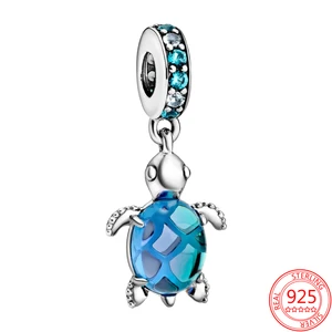 New 925 Sterling Silver  Murano Glass Sea Turtle Charm Pendant Fit Original Pandora Bracelet Necklace for Women DIY Jewelry Gift