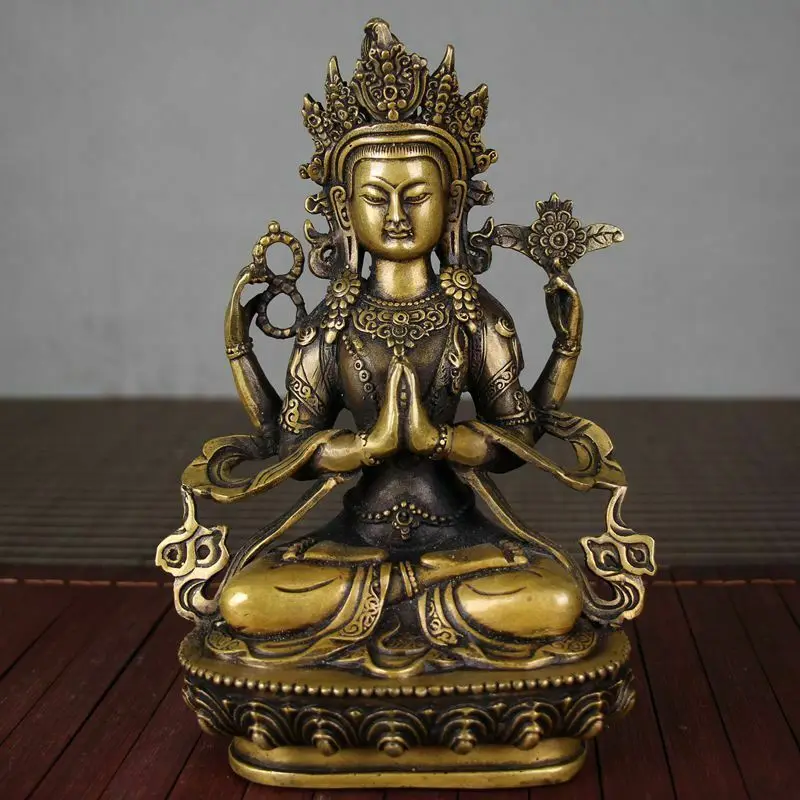 

Китай Тибет Буддизм старинная Бронза свинка Зеленая Тара тибетский с изображением Будды и Гуаньинь статуя