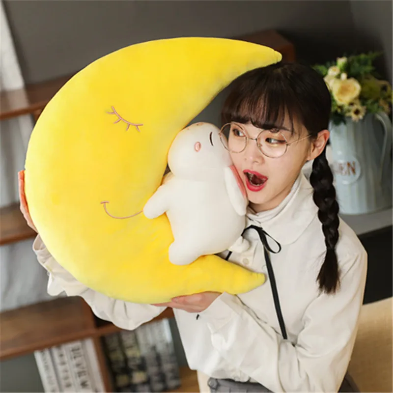 

Cute Moon Rabbit Personality Pillow Plush Toy Sofa Seat Cushion Office Siesta Pillow Waist Back Girl Bed Sleeping Doll Ragdoll C