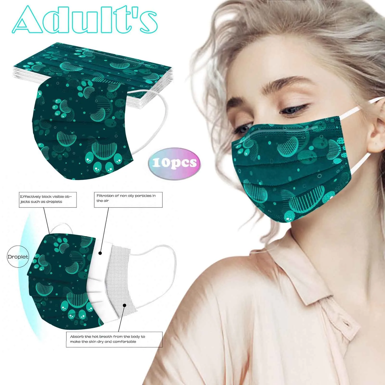 10-100 шт. одноразовые маски для взрослых с 3-слойным фильтром | Маски и очки