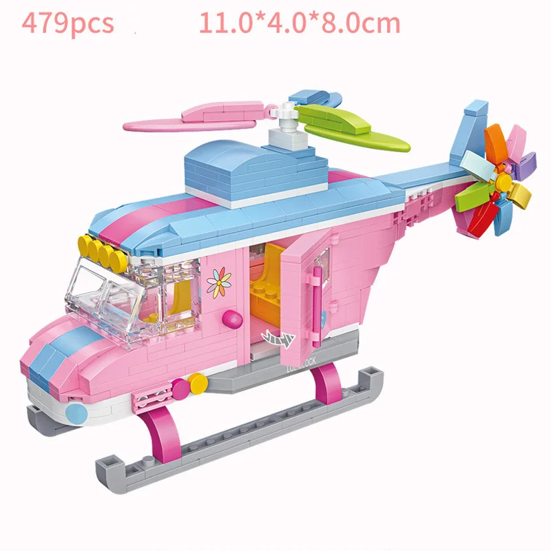 

Милый розовый вертолет, миниатюрная модель городского автомобиля, строительные блоки, Обучающие сборные обучающие игрушки для детей, подарки