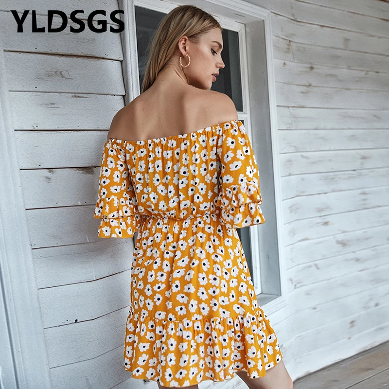 

2021 New Summer Women'S Dresses Tops Bare Shoulders Printed High Waist Mini Skirt Sweet Women'S Fashion Beach Light Dress