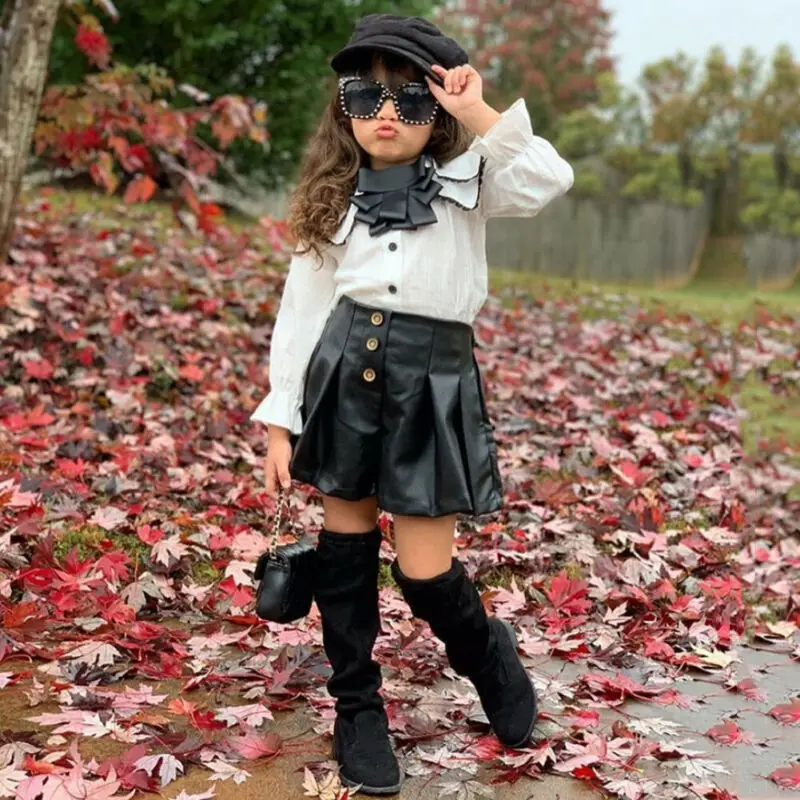 Осенняя одежда для маленьких девочек кофта с бахромой + кожаные шорты Модный