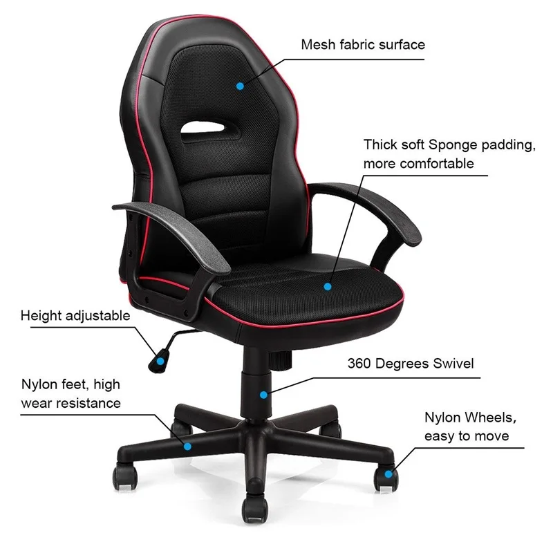 GIANTEX игровое кресло для гоночных игр офисное средней спинки поворотного