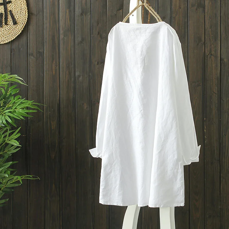 Простой топы с вышитыми цветами и льняная рубашка блузка Для женщин Повседневное