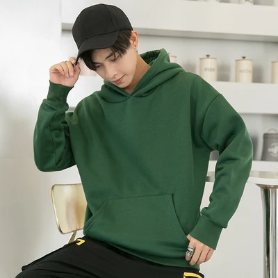 Deep green (thick) Разноцветные негабаритные мужские толстовки в стиле хип-хоп, однотонные уличные Толстовки, Толстовки Унисекс - Цвет: Deep green (thick)