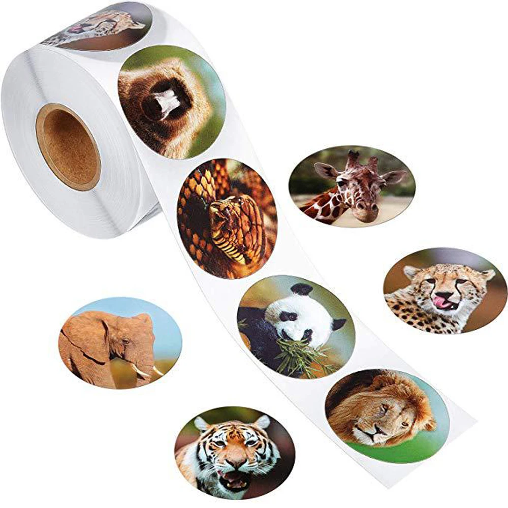 

50-500pcs zoo Animals cartoon Stickers for kids classic toys sticker school teacher reward sticker 8 designs pattern tiger