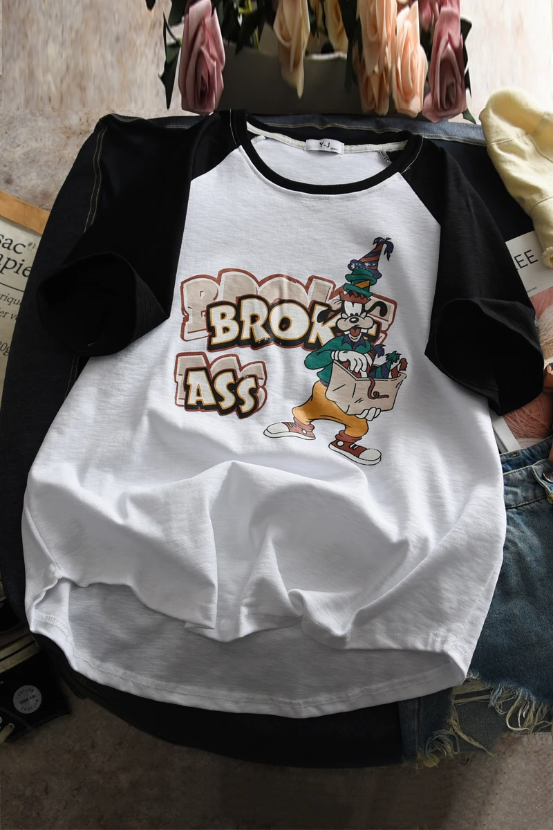 

Disney Mickey Friends Women's Goofy T-shirt Loose Casual O-Neck Korean Clothes Kawaii Harajuku Clothing Womens Long Sleeve Tops