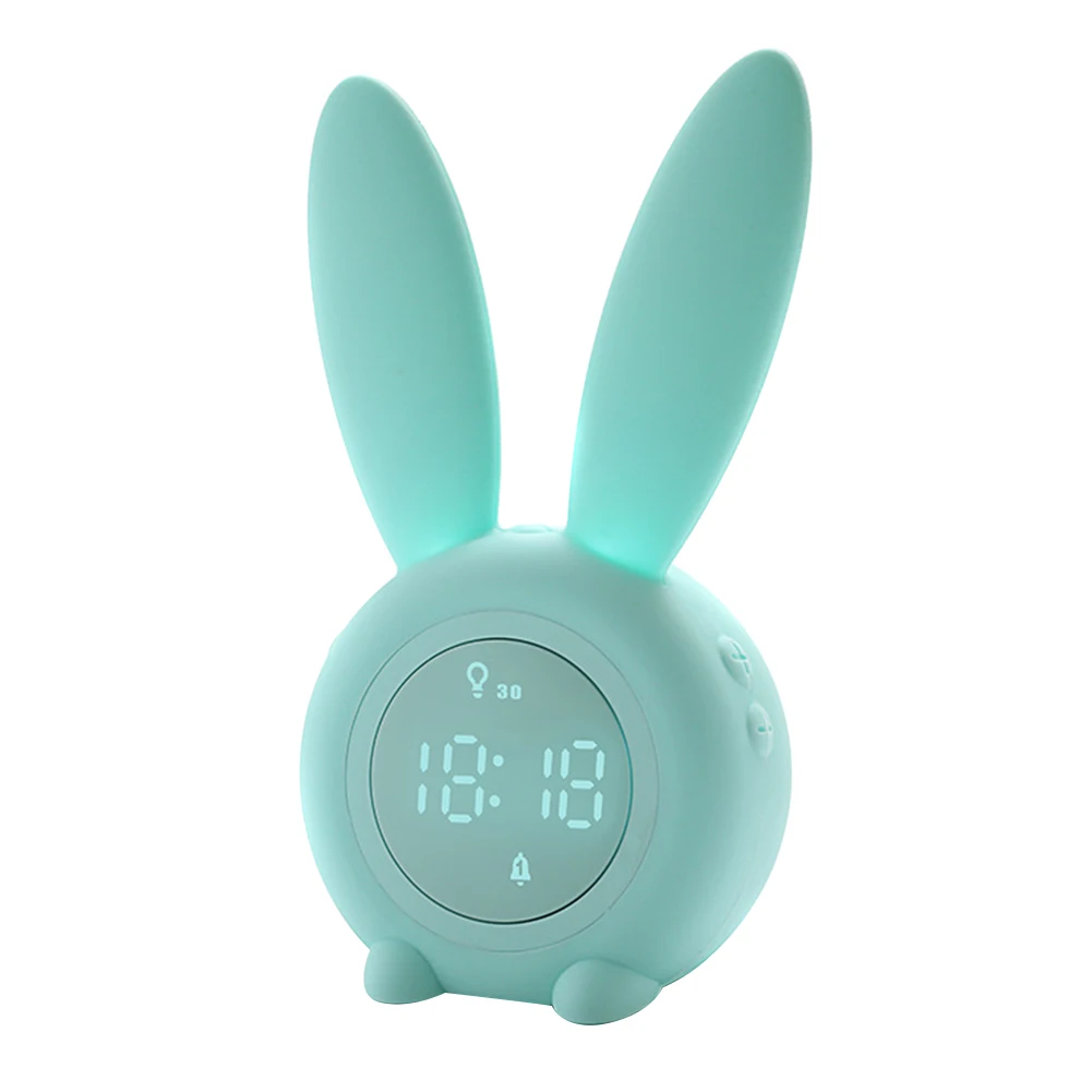 

Cute Rabbit Timer Alarm Clock Sound And Light Control Night Light Temperature Calendar Rechargeable For Children Gift DNJ998
