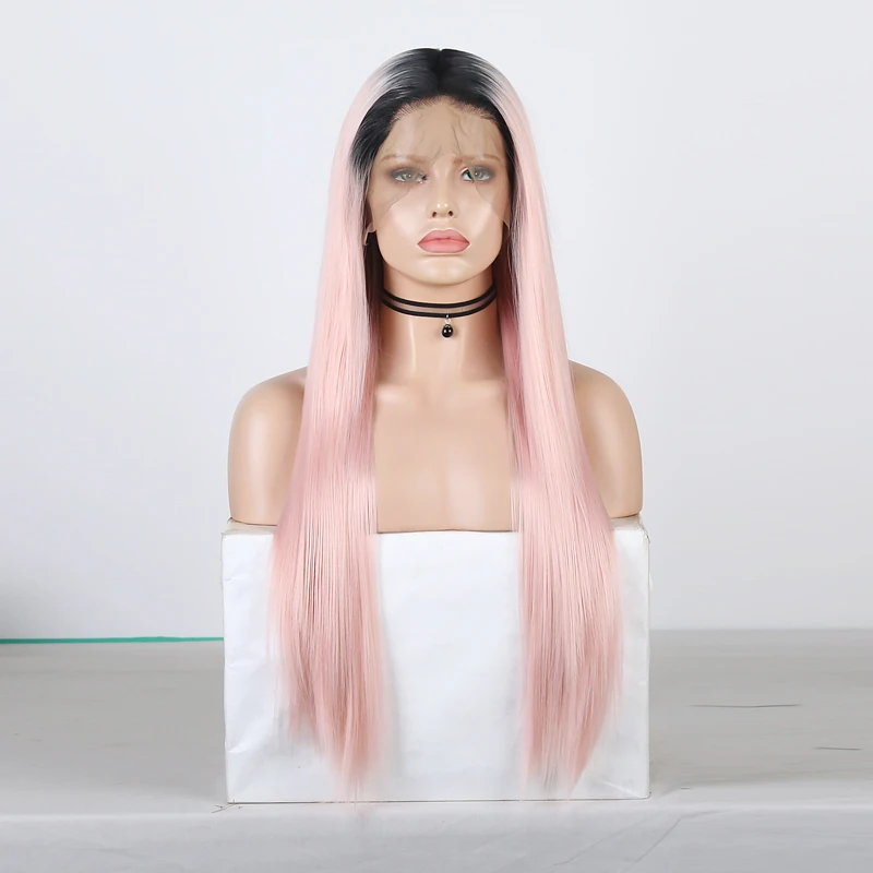 RONGDUOYI Long Deep Part Lace Wigs for Balck Women Hand Tied Fiber Synthetic Front Wig Ombre Pink Silky Straight | Шиньоны и парики