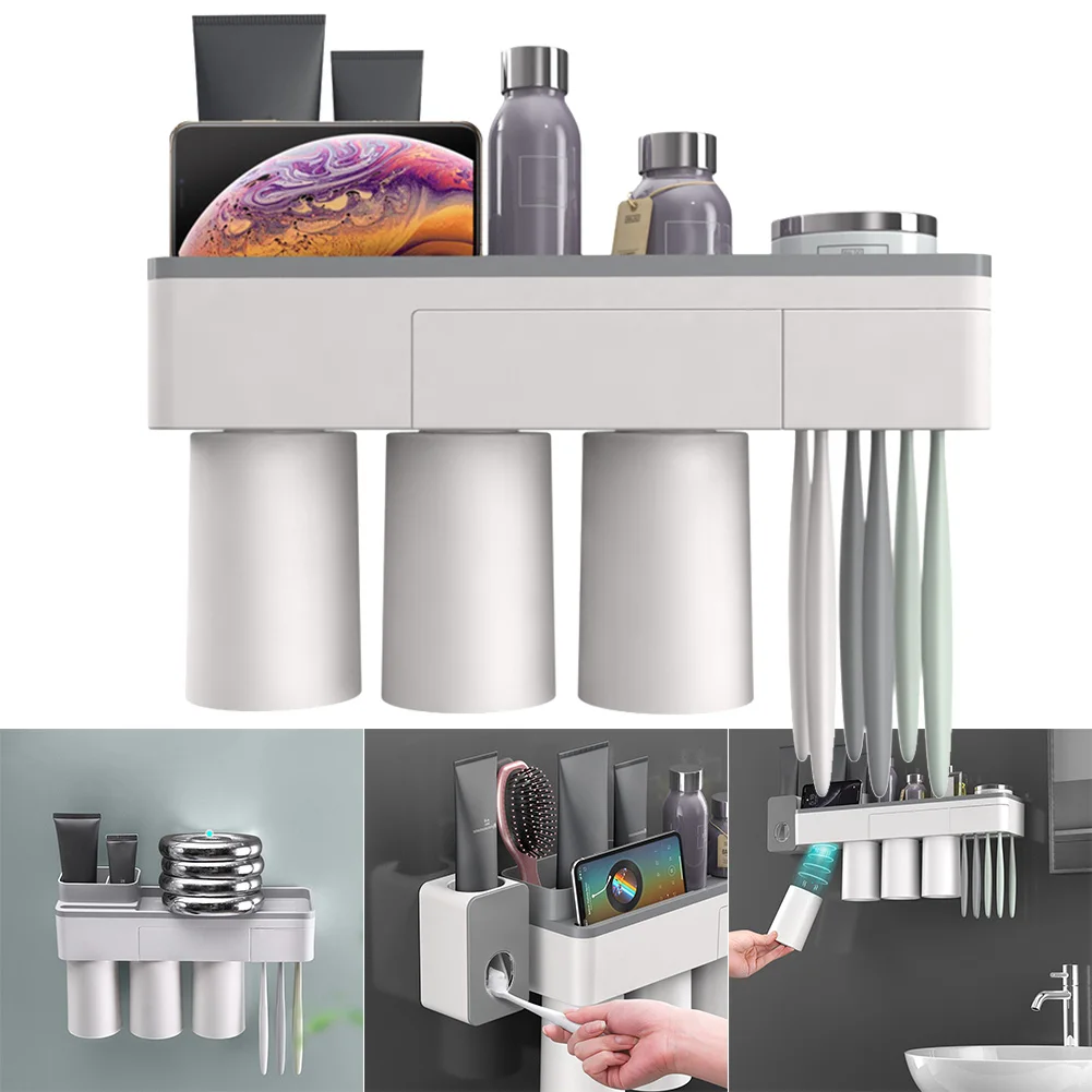 

Magnetic Adsorption Toothbrush Holder Cup Wall Mount Bathroom Cleanser Storage Rack Kit OCT998