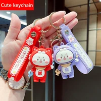 new fashion hungry kitten leather bag car keychain plastic soft rubber doll pendant key holder ring accessories jewelry gift