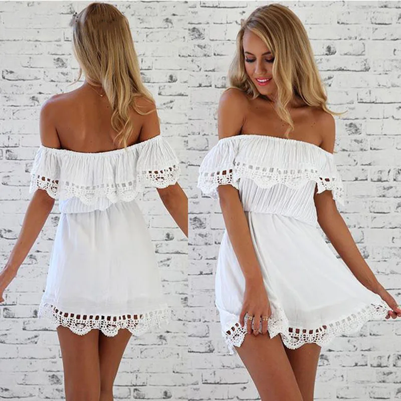

Women Lace Off-shoulder Dresses White Dress Beach Sexy Dress