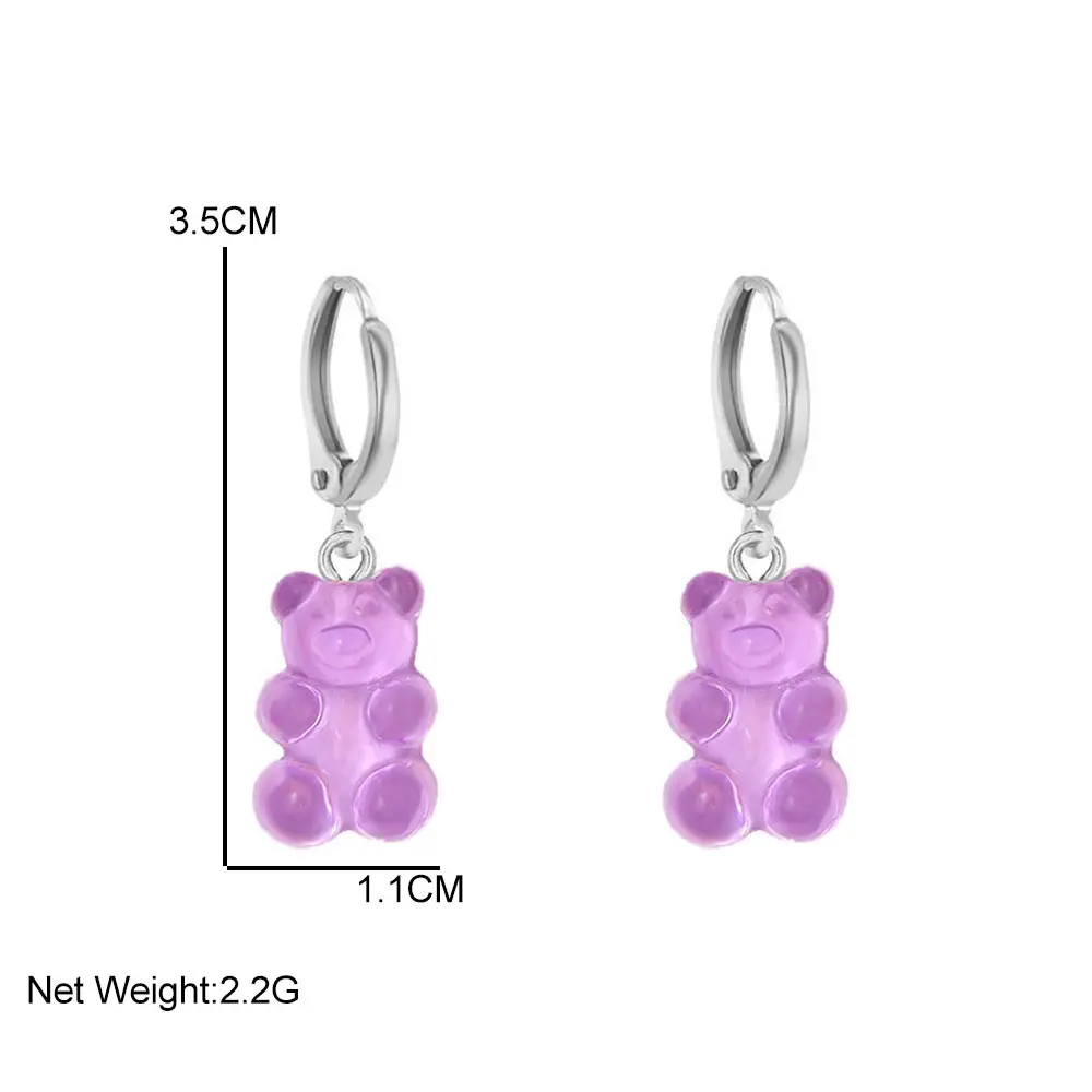 Flatfoosie Rainbow Color Resin Gummy Bear Hoop Earrings for Women Fashion Cute Cartoon Animal Circle Huggies Earrings Jewelry images - 6