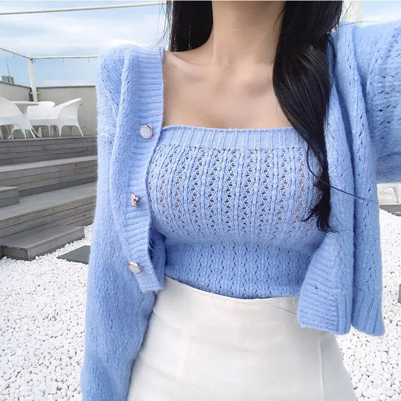 Женский короткий кардиган куртка Осенний новый вязаный укороченный топ на