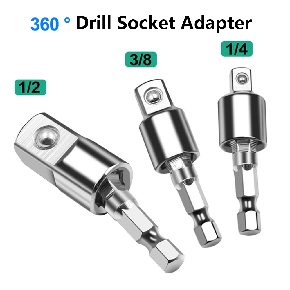 

1/4" 3/8" 1/2" Electric Wrench Drill Socket Adapter Rotatable Square Socket Converter Tool for Impact Driver Hex Wrench Socket
