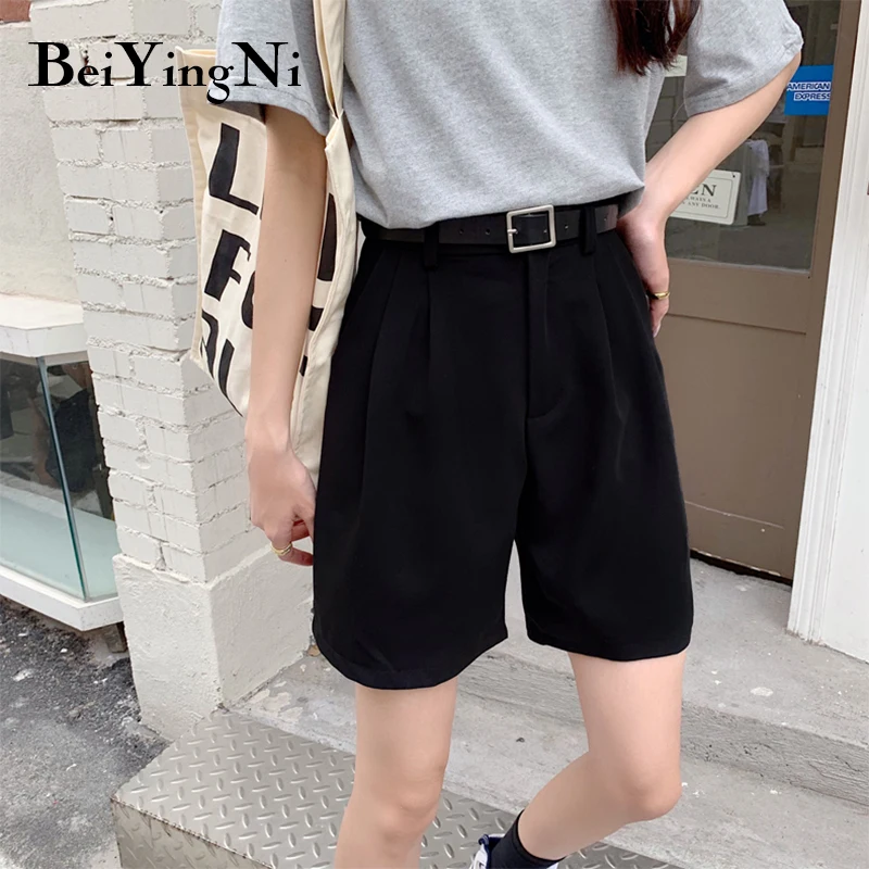 

Beiyingni S-XL 6 Colors Womens Shorts 2021 New Fashion Summer Loose High Waist Casual Shorts Female Simple Trendy Sashes Shorts